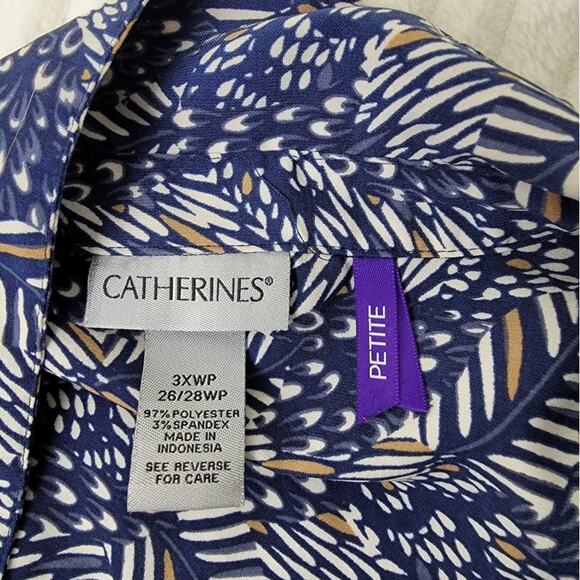 Catherine’s Women’s Blouse – Size 3X Petite Navy Blue Leaf Print |‎ RN 99249 - Picture 3 of 10